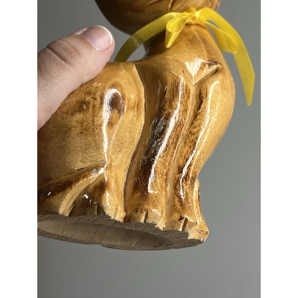 Vtg Wood Hand Carved Siamese Cat Pair Lot Of 2 With Yellow Ribbon - Picture 14 of 14